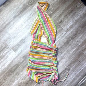 New Striped Halter Mini Dress